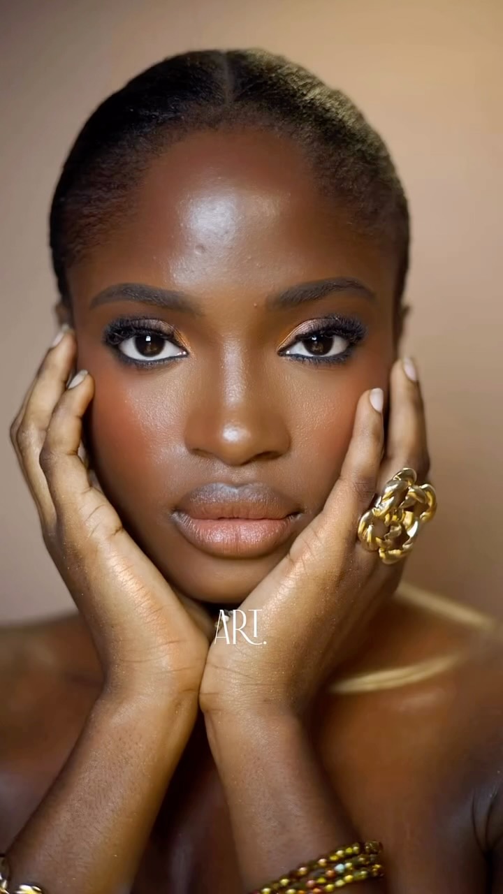 Clean glam beauty frame with a gold ring from the Mo Icons Agency feed